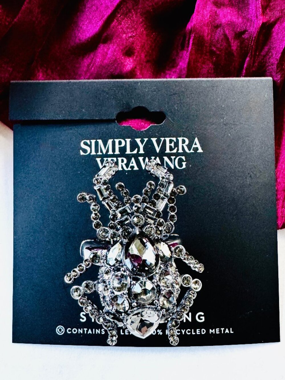 Simply Vera Vera Wang Crystal Spider Ring - Gray Silver Adjustable-Stretch - NEW